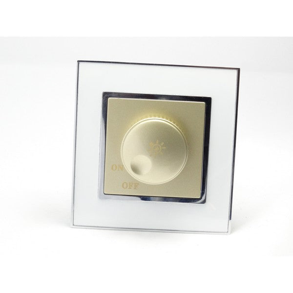 I LumoS AS Luxury White Mirror Glass Single Frame Rotary Dimmer Light Switch