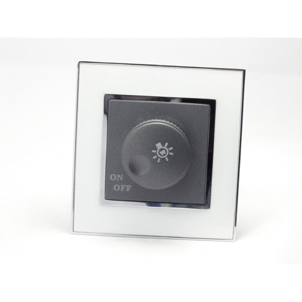 I LumoS AS Luxury White Mirror Glass Single Frame Rotary Dimmer Light Switch