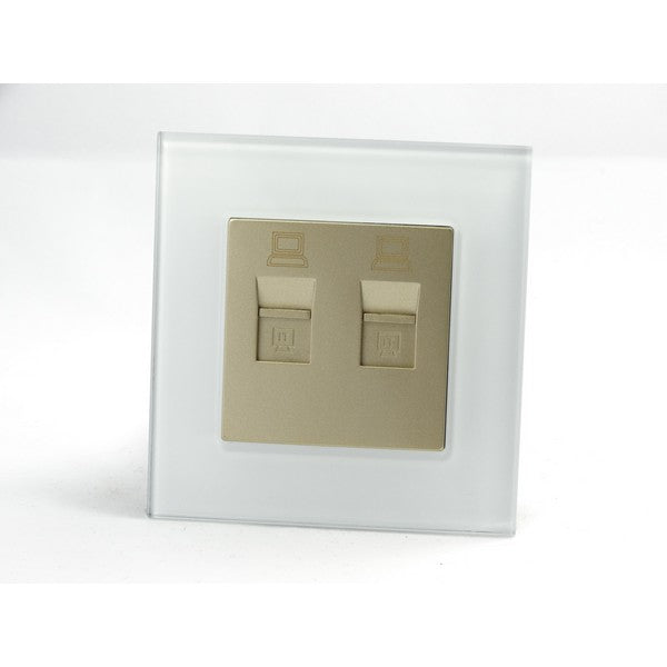 I LumoS AS Luxury White Glass Single 2 X Internet Socket