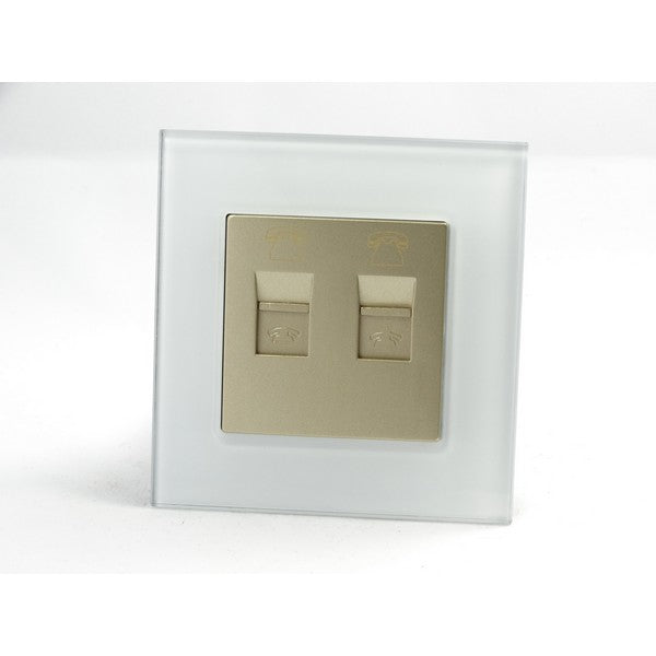 I LumoS AS Luxury White Glass Single 2 X Telephone Socket