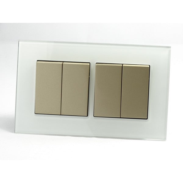 I LumoS AS Luxury White Glass Double Frame Rocker Light Switches