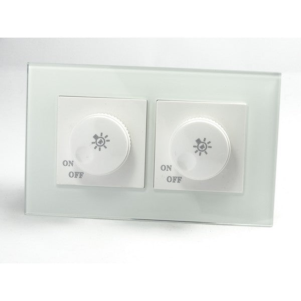 I LumoS AS Luxury White Glass Double Frame Rotary Dimmer Light Switch