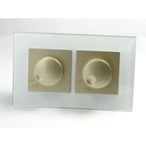 I LumoS AS Luxury White Glass Double Frame Rotary Dimmer Light Switch