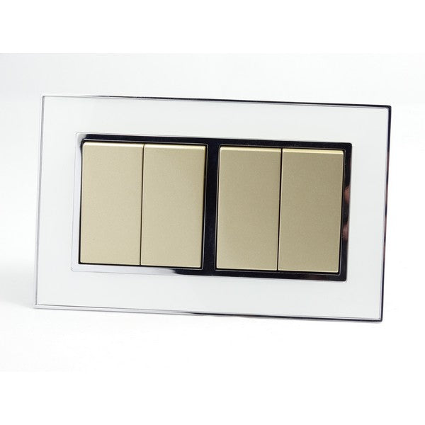 I LumoS AS Luxury White Mirror Glass Double Frame Rocker Light Switches