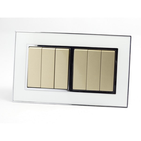 I LumoS AS Luxury White Mirror Glass Double Frame Rocker Light Switches