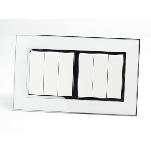 I LumoS AS Luxury White Mirror Glass Double Frame Rocker Light Switches