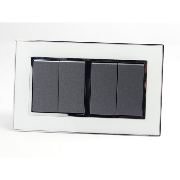 I LumoS AS Luxury White Mirror Glass Double Frame Rocker Light Switches