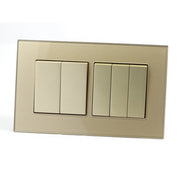Gold Glass Double Frame with Gold inserts of 5 rocker light switches