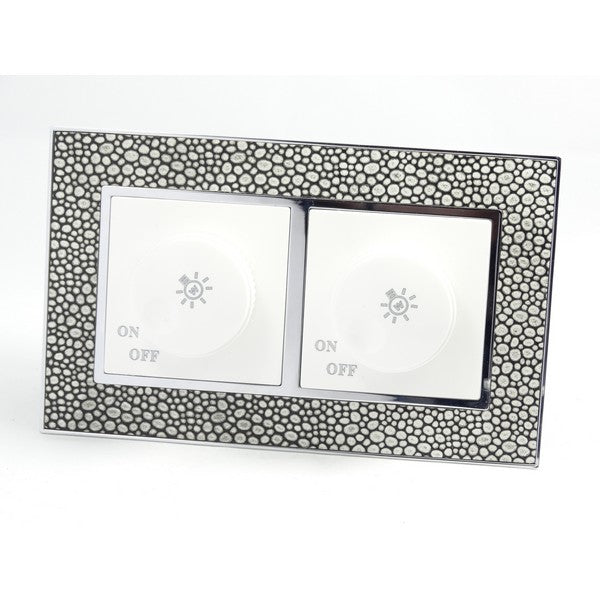 pearl leather double frame with white insert of double rotary dimmer light switch