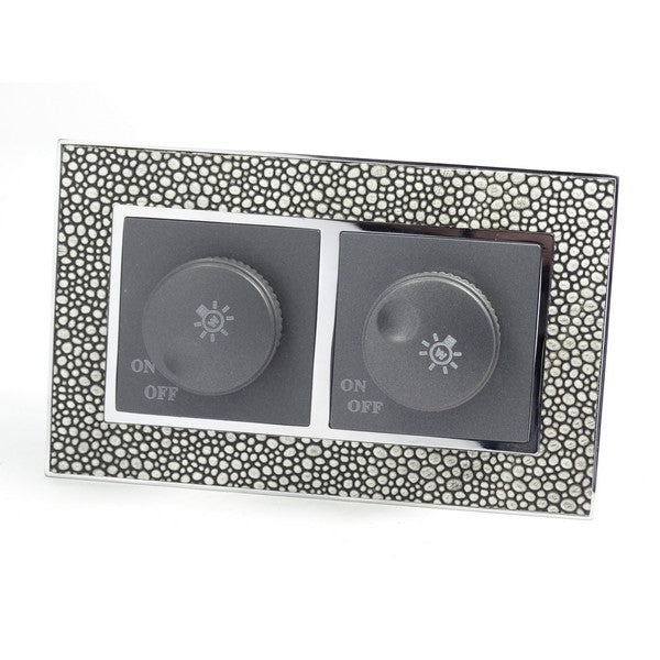 pearl leather double frame with grey insert of double rotary dimmer light switch