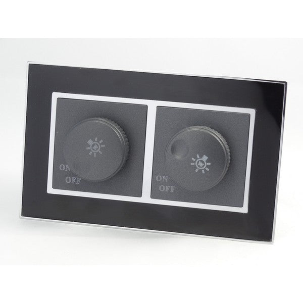 black glass mirror double frame with grey rotary dimmer light switch