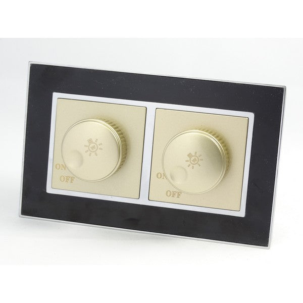 black glass mirror double frame with gold rotary dimmer light switch