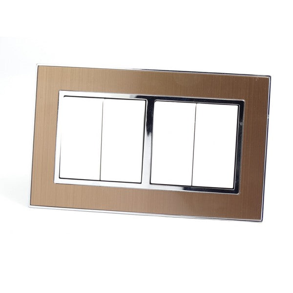 Gold Satin Metal Double Frame with white insert of 4 gang light switches