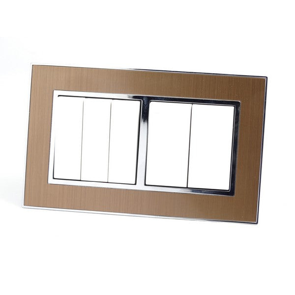 Gold Satin Metal Double Frame with white insert of 5 gang light switches