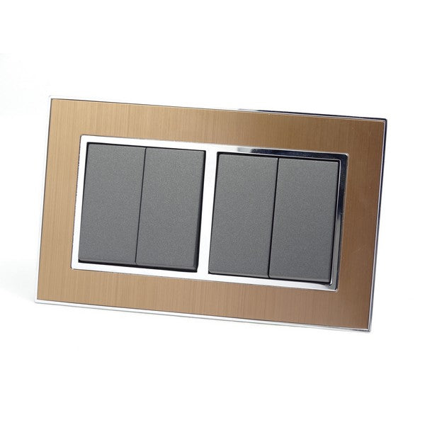 Gold Satin Metal Double Frame with dark grey insert of 4 gang light switches