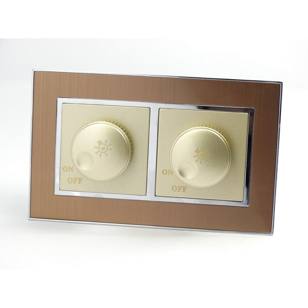 Gold Satin Metal Double Frame with gold insert of double rotary dimmer light switch