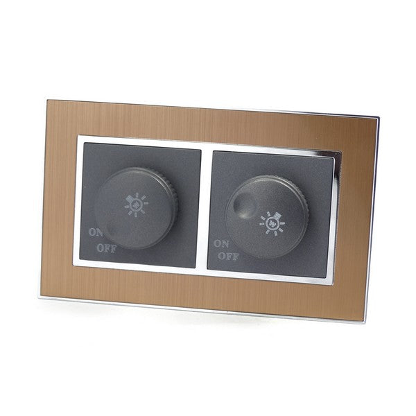 Gold Satin Metal Double Frame with dark grey insert of double rotary dimmer light switch