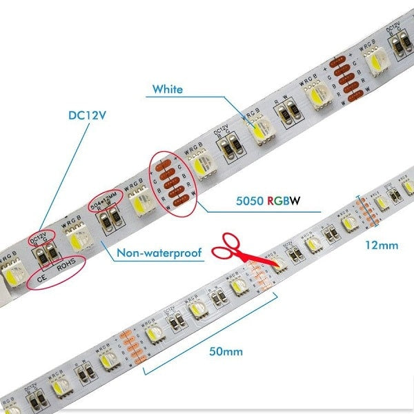 I LumoS RGBW LED 5m Tape Strip Light 12V DC 14.4W/m