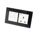 Black Glass Frame with White switched and neon wall plug uk socket and Double USB ports