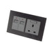 Double Black Glass Frame with Grey switched wall plug uk socket and Double USB ports