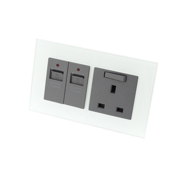 I LumoS AS Luxury White Glass Double USB + Switched Wall Plug 13A UK Sockets