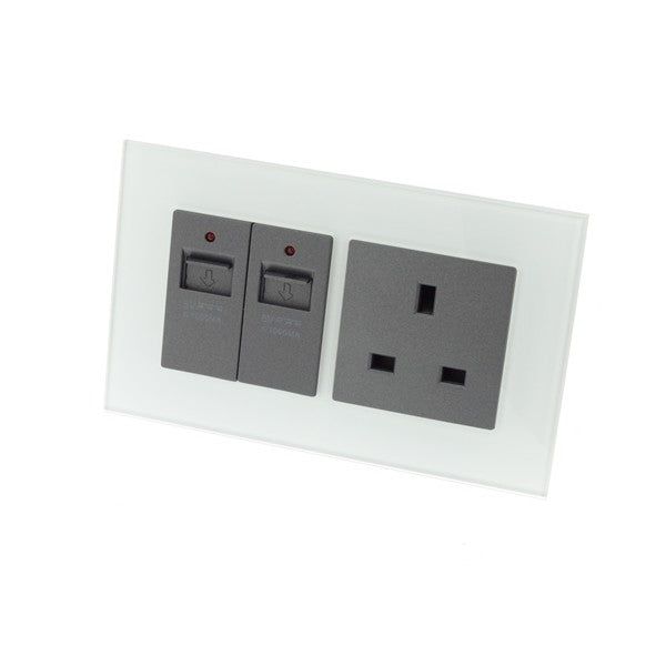 I LumoS AS Luxury White Glass Double USB + Unswitched Wall Plug 13A UK Sockets