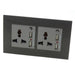 Black glass 3 pin multi plug with 4a usb double socket and grey module