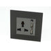 Black glass 3 pin multi plug with 2a usb single socket and grey module