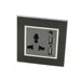 SIngle black mirror glass with grey 3 pin multi plug and 2A USB socket