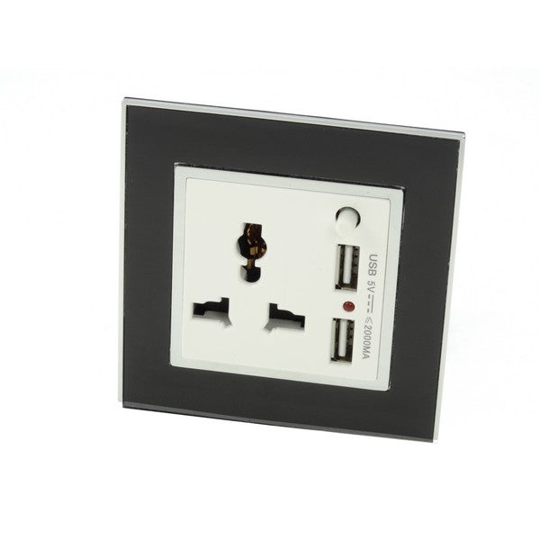 Double Black Glass Frame with white 5 pin multi plug socket