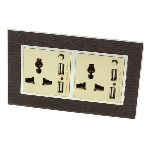 goat skin leather double Frame with gold Interests of double Multi plug 3 pin with 2A USB Sockets