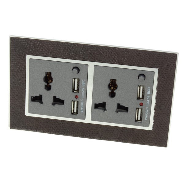 goat skin leather double Frame with dark greyInterests of double Multi plug 3 pin with 2A USB Sockets