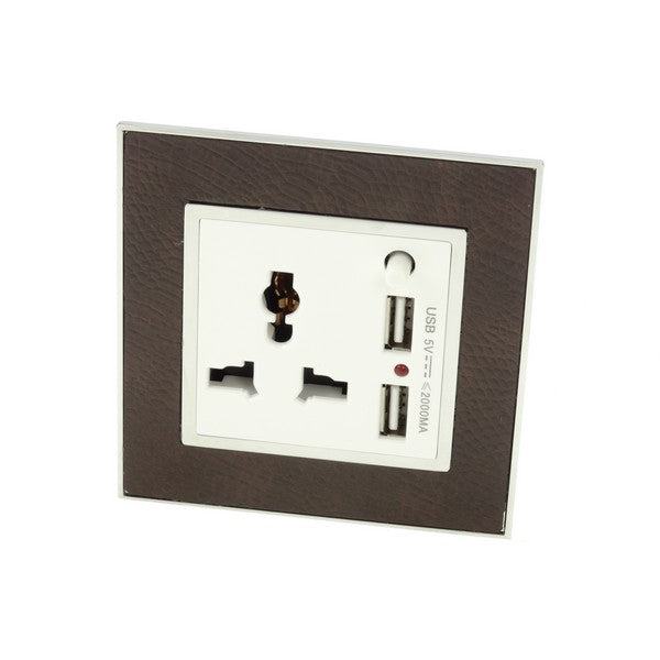 goat skin leather Single Frame with white Interest of Multi plug 3 pin with 2A USB Socket
