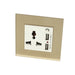 Gold Glass Single Frame with white insert of 3 pin multi plug and 2A USB socket