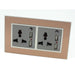 Gold Satin Metal Double Frame with dark grey insert of 3 pin and 2A USB socket