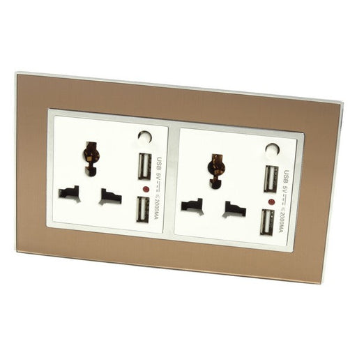 Gold Satin Metal Double Frame with white insert of 3 pin and 2A USB socket