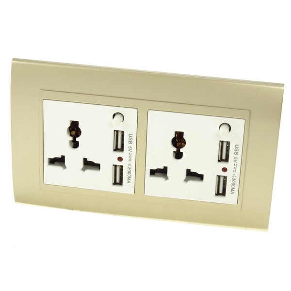 Gold Plastic Double Frame with white insert of 3 pin and 2A USB socket