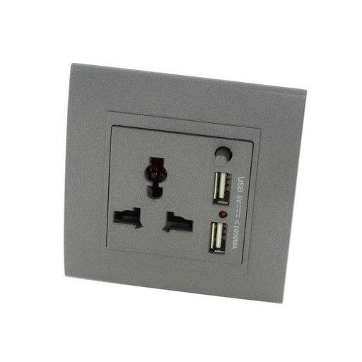 Grey Plastic single Frame with grey insert of 3 pin and 2A USB socket