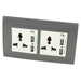 grey plastic double frame with white insert double 3 pin and 4A USB Socket