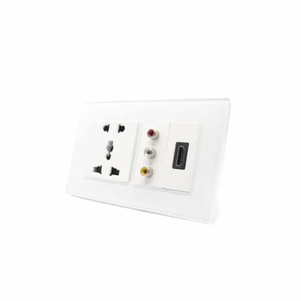 I LumoS AS Luxury White Glass HDMI + AV + 5 Pin Multi Plug Socket