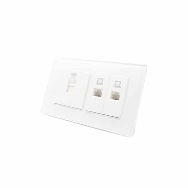 I LumoS AS Luxury White Glass TEL RJ11 + 2 X RJ45 DATA Socket