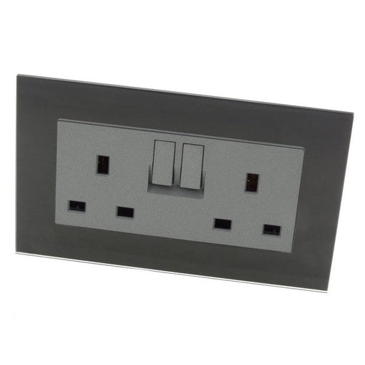 UK Double socket with wall switch grey insert