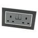 black glass mirror double frame with grey double UK socket and double wall switch