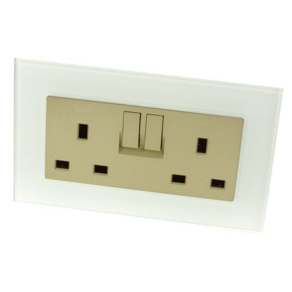 I LumoS AS Luxury White Glass Double Switched Wall Plug 13A UK Sockets