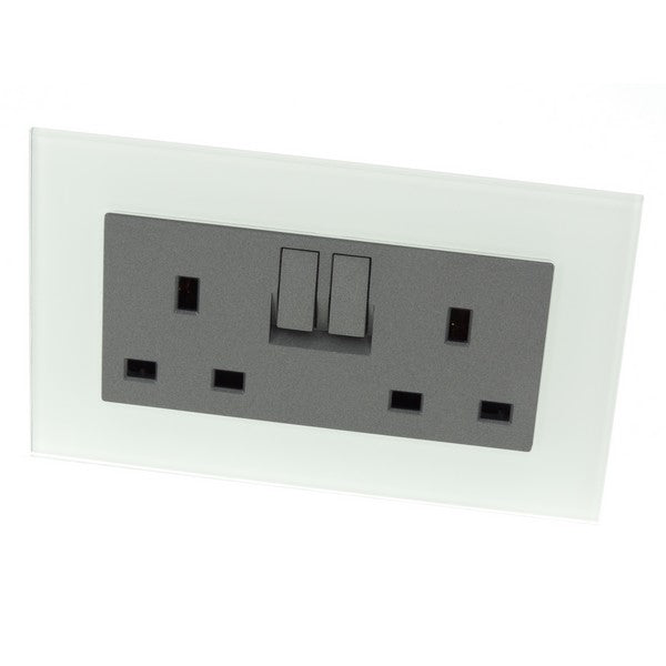 I LumoS AS Luxury White Glass Double Switched Wall Plug 13A UK Sockets