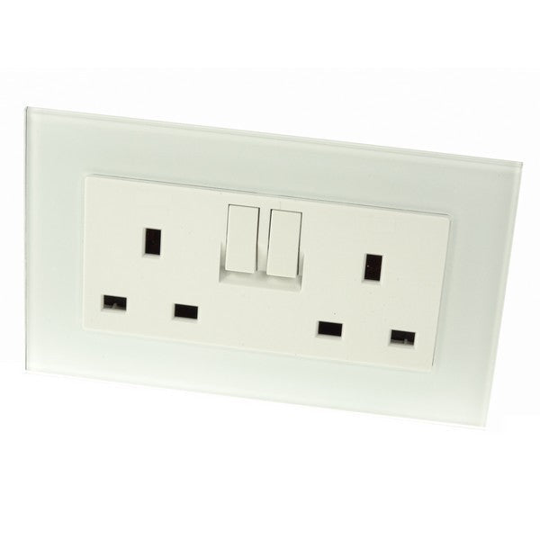 I LumoS AS Luxury White Glass Double Switched Wall Plug 13A UK Sockets