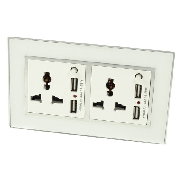 I LumoS AS Luxury White Mirror Glass 3 Pin Multi Plug with 4A USB Double Socket