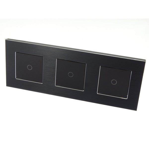 I LumoS Luxury Black Brushed Aluminium Frame & Black Insert LED On/Off Touch Light Switches