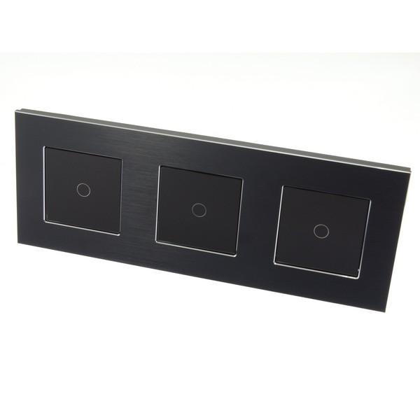 I LumoS Luxury Black Brushed Aluminium Frame & Black Insert LED WIFI RF On/Off Touch Light Switches