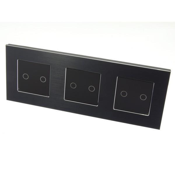 I LumoS Luxury Black Brushed Aluminium Frame & Black Insert LED WIFI RF On/Off Touch Light Switches